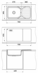 RETRO Küchenspüle 95x49cm PEWTER