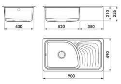 rozměry dřezu / RETRO DŘEZ 90x49cm GALAXY BLACK s pravým odkapem