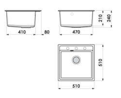 GRANIT Küchenspüle 51x51 cm DARK GREY