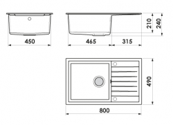 Küchenspüle 80x49cm GALAXY BLACK