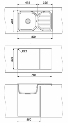 RETRO Küchenspüle 80x49cm PLANETARIUM